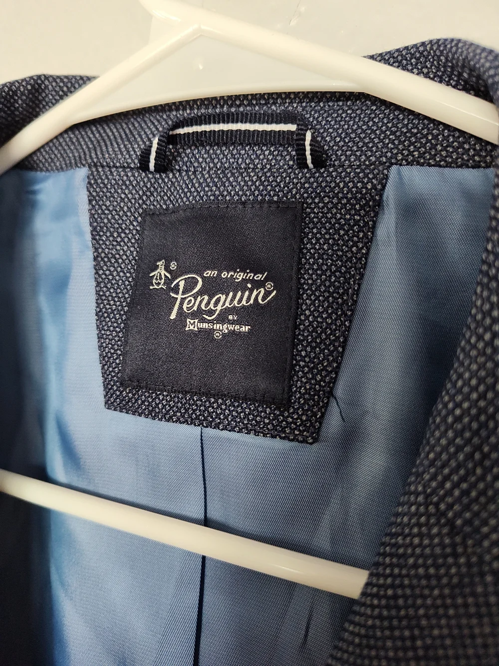 Original Penguin Navy Textured Sport Coat with Light Blue Lining Mens Size 44L